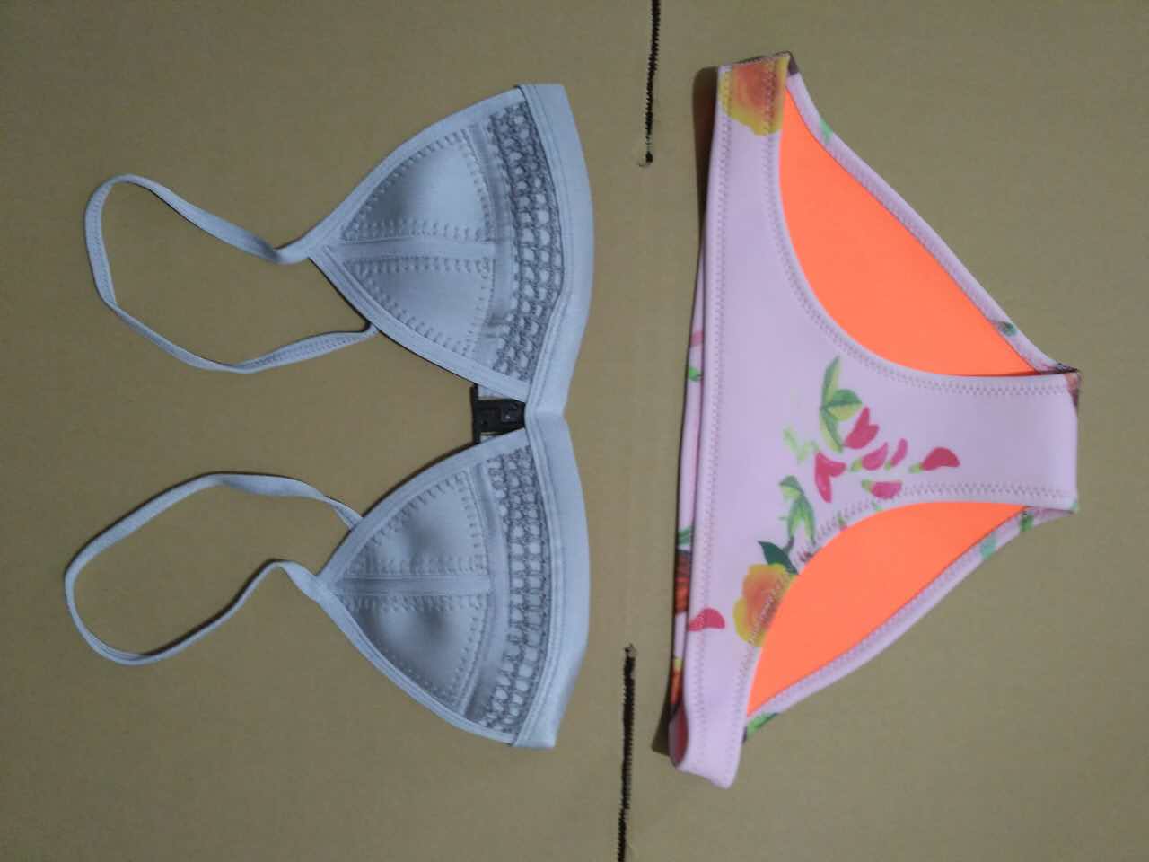 F4642 Soft Floral Crochet Neoprene Bikini Set